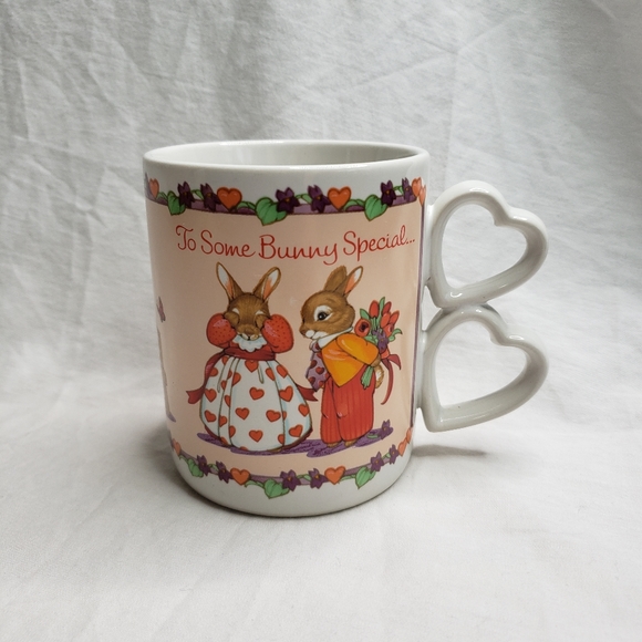Bunny Love Coffee Mug Vintage Korea Heart Handle